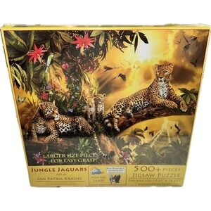 JUNGLE JAGUARS JIGSAW PUZZLE 500+ PIECES 19" X 26" Art by JAN KRASNY New Sealed‎